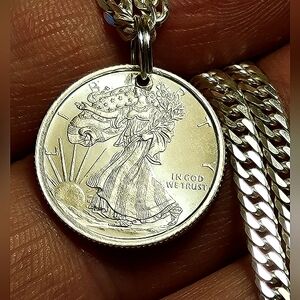 .999 Fine Pure Real Silver Handmade Pendant (3g) Walking Liberty (Pendant Only)